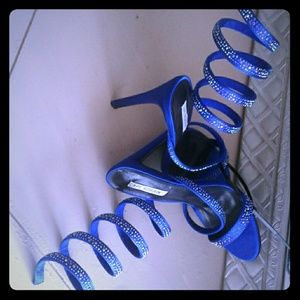 Blue high heels wrap around strap